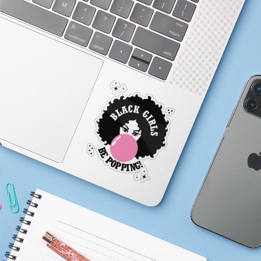 Schwarze Mädchen werden Niedlich Aufkleber (Laptop mit iPhone)