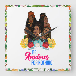 Schwarze Mädchenmagie, Melanin-Poppin, Schwestern, Quadratische Wanduhr