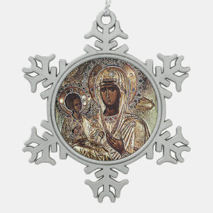 Schwarze Madonna-Weihnachtsverzierung Schneeflocken Zinn-Ornament