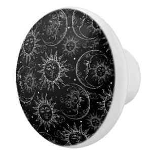 Schwarze Magie Vintage Himmels-Sonne Mond Sterne Keramikknauf