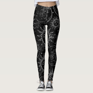 Schwarze Magie Vintage Himmels- Sonne Mond Sterne Leggings