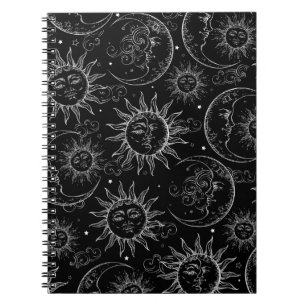 Schwarze Magie Vintage Himmels-Sonne Mond Sterne Notizblock