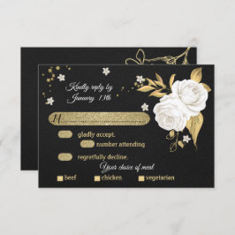 Schwarze Mahlzeit in weißem Gold RSVP-Karte RSVP Karte