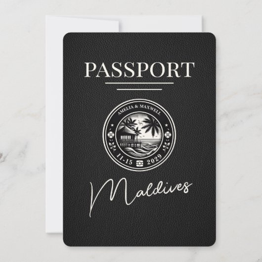 Schwarze Malediven Pass Einladung Hochzeit (Rückseite)
