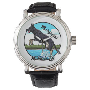 Schwarze Malinois im Wasser Armbanduhr