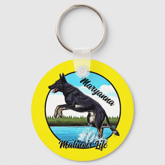 Schwarze Malinois im Wasser Schlüsselanhänger (Vorderseite)