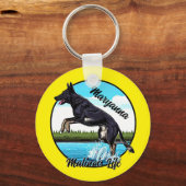 Schwarze Malinois im Wasser Schlüsselanhänger (Vorderseite)