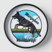 Schwarze Malinois im Wasser Uhr (Vorderseite)