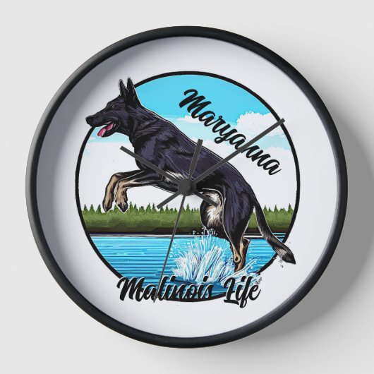Schwarze Malinois im Wasser Uhr (Vorderseite)