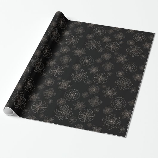 Schwarze Mandala-Blume-Ornamente Geschenkpapier (Ungerollt)