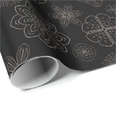 Schwarze Mandala-Blume-Ornamente Geschenkpapier (Rolleneckpunkt)