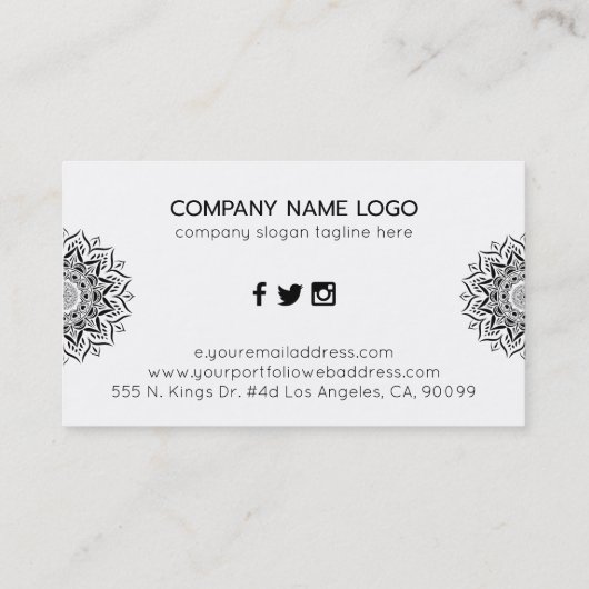 Schwarze Mandalaherzen und Wirbel Visitenkarte (Rückseite)