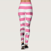 Schwarze Mandalase auf rosa und weiße Streifen Leggings (Rückseite)