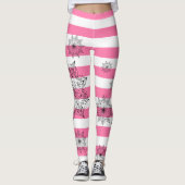 Schwarze Mandalase auf rosa und weiße Streifen Leggings (Vorderseite)