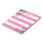 Schwarze Mandalase auf rosa und weiße Streifen Notizblock (Rotiert)