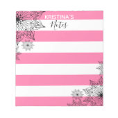 Schwarze Mandalase auf rosa und weiße Streifen Notizblock (Vorderseite)