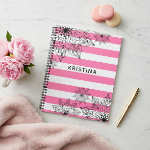 Schwarze Mandalase auf rosa und weiße Streifen Planer