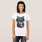 Schwarze Maneki Neko Bekoning viel Glück-Katze T-Shirt (Vorne ganz)