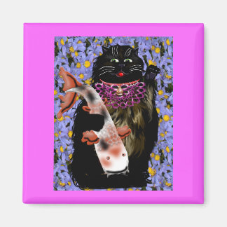 Schwarze Maneki neko w/koi Magnet