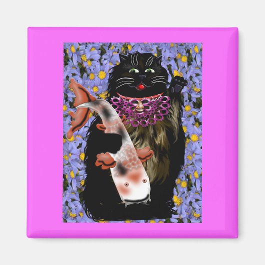 Schwarze Maneki neko w/koi Magnet (Vorne)