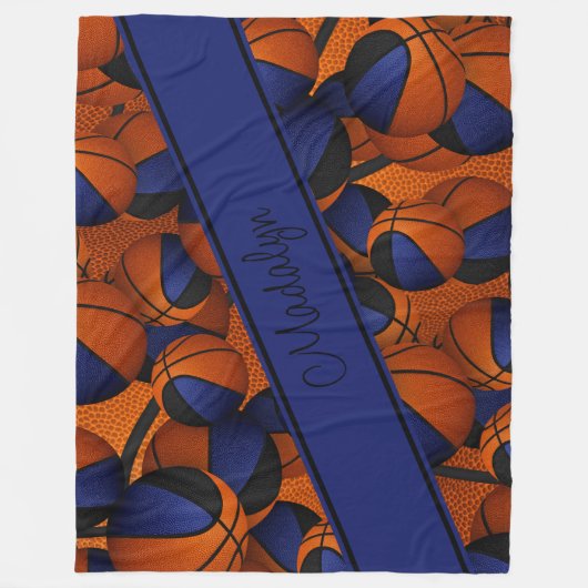 Schwarze Mannschaft Farben Mädchen Basketballkorb Fleecedecke (Vorderseite)