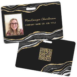 Schwarze Marmor-Achat-Geode-QR-Code-Foto-ID-Name Ausweis