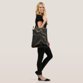 Schwarze Marmor-Goldadern Luxus-Abstrakt Tasche (Am Model)