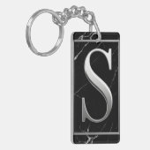 ⚜️ Schwarze Marmor Silber S Monogramm Rahmen 🔑 Schlüsselanhänger (Vorderseite links)