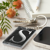 ⚜️ Schwarze Marmor Silber S Monogramm Rahmen 🔑 Schlüsselanhänger (Vorderseite rechts)