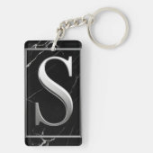 ⚜️ Schwarze Marmor Silber S Monogramm Rahmen 🔑 Schlüsselanhänger (Rückseite)