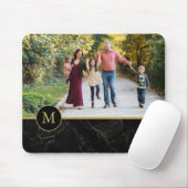 Schwarze Marmor-Tan-Monogramm-Familienfoto Mousepad (Mit Mouse)