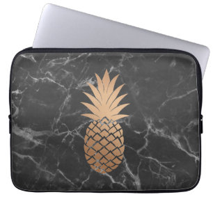 Schwarze Marmor-und Rosen-Goldananas-Laptophülse Laptopschutzhülle
