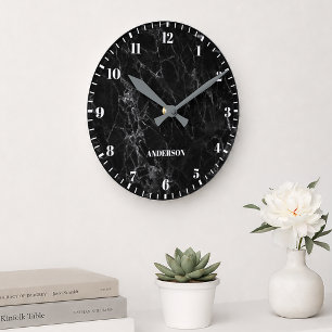 Schwarze Marmor Weiße Benutzerdefinierte Namen Kla Runde Wanduhr