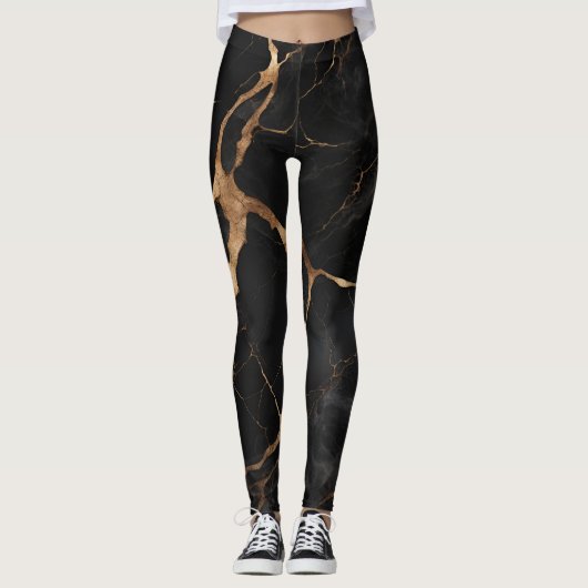 Schwarze Marmorsteine Abstrakt Leggings (Vorderseite)