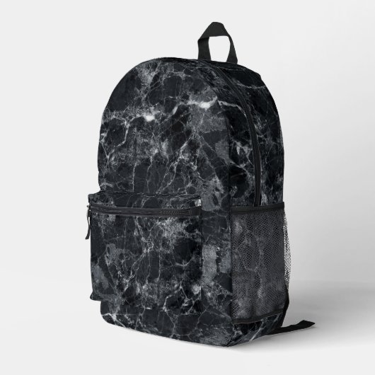 Schwarze Marmortextur Bedruckter Rucksack (Rückseitige Ecke Rechts)