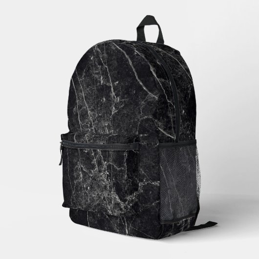 Schwarze Marmortextur Bedruckter Rucksack (Rückseitige Ecke Rechts)
