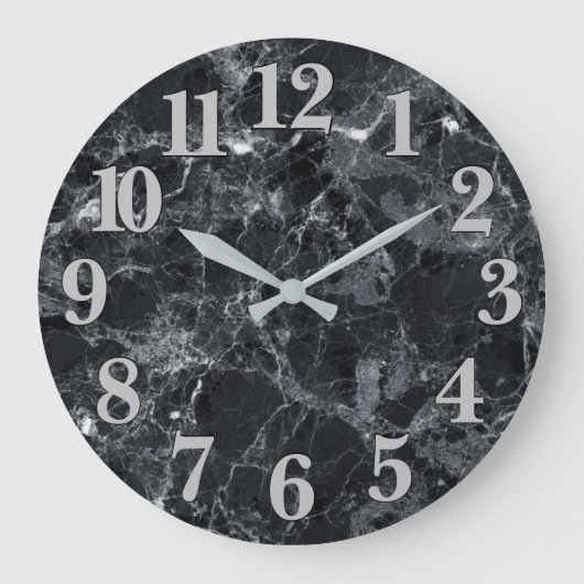 Schwarze Marmortextur Große Wanduhr (Vorderseite)