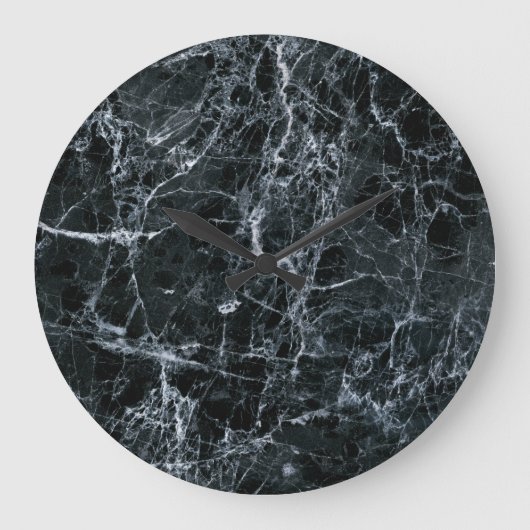Schwarze Marmortextur Große Wanduhr (Vorderseite)