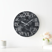 Schwarze Marmortextur Große Wanduhr (Zuhause)