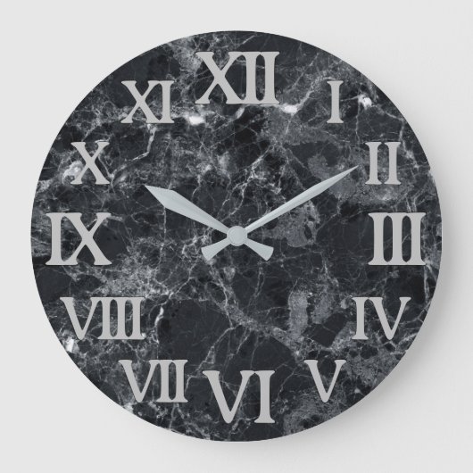 Schwarze Marmortextur Große Wanduhr (Vorderseite)