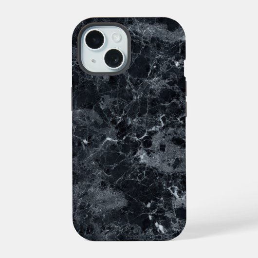 Schwarze Marmortextur iPhone 15 Hülle (Rückseite)