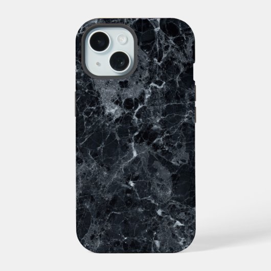 Schwarze Marmortextur iPhone 15 Hülle (Rückseite)