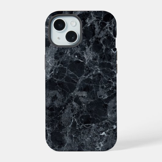 Schwarze Marmortextur iPhone 15 Hülle (Rückseite)