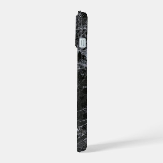 Schwarze Marmortextur iPhone 15 Hülle (Linke Seite)