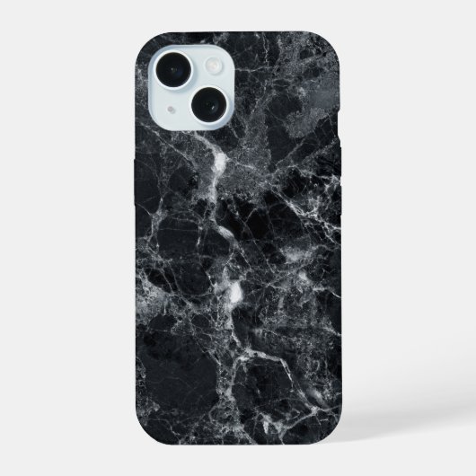 Schwarze Marmortextur iPhone 15 Hülle (Rückseite)
