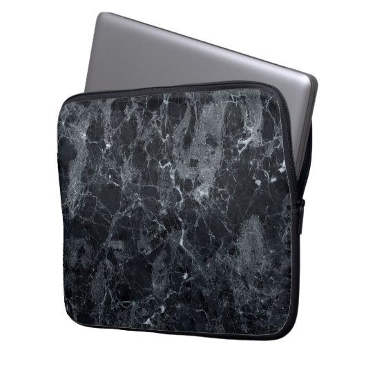 Schwarze Marmortextur Laptopschutzhülle (Vorderseite Links)