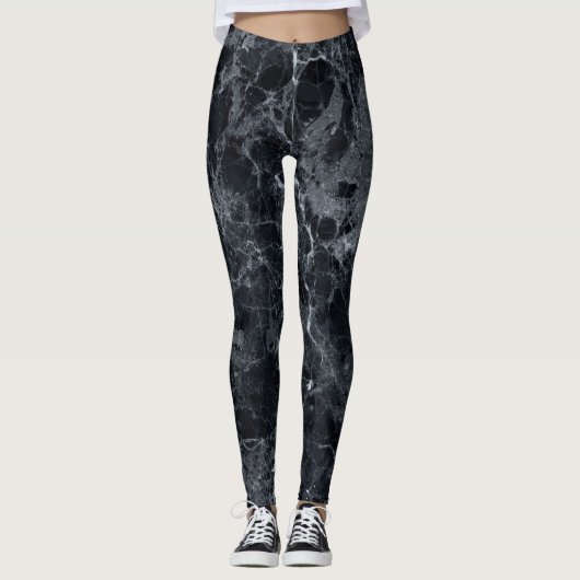 Schwarze Marmortextur Leggings (Vorderseite)