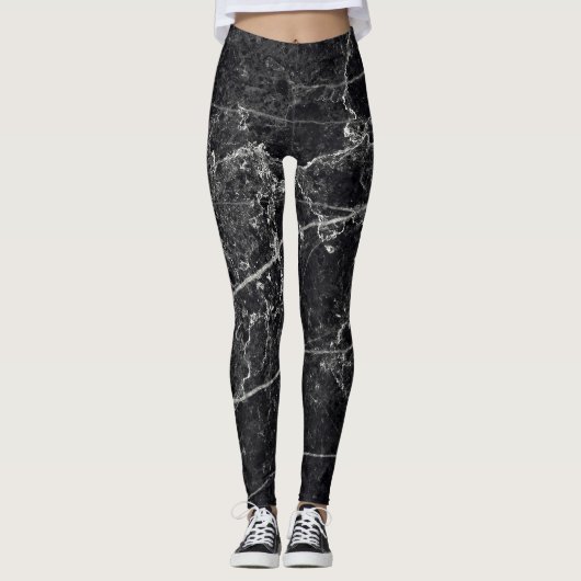 Schwarze Marmortextur Leggings (Vorderseite)