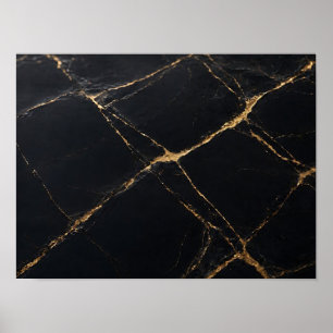 Schwarze Marmortextur mit metallischen Goldadern Poster