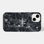 Schwarze Marmortextur Monogramm Name iPhone Hülle (Rückseite (Horizontal))
